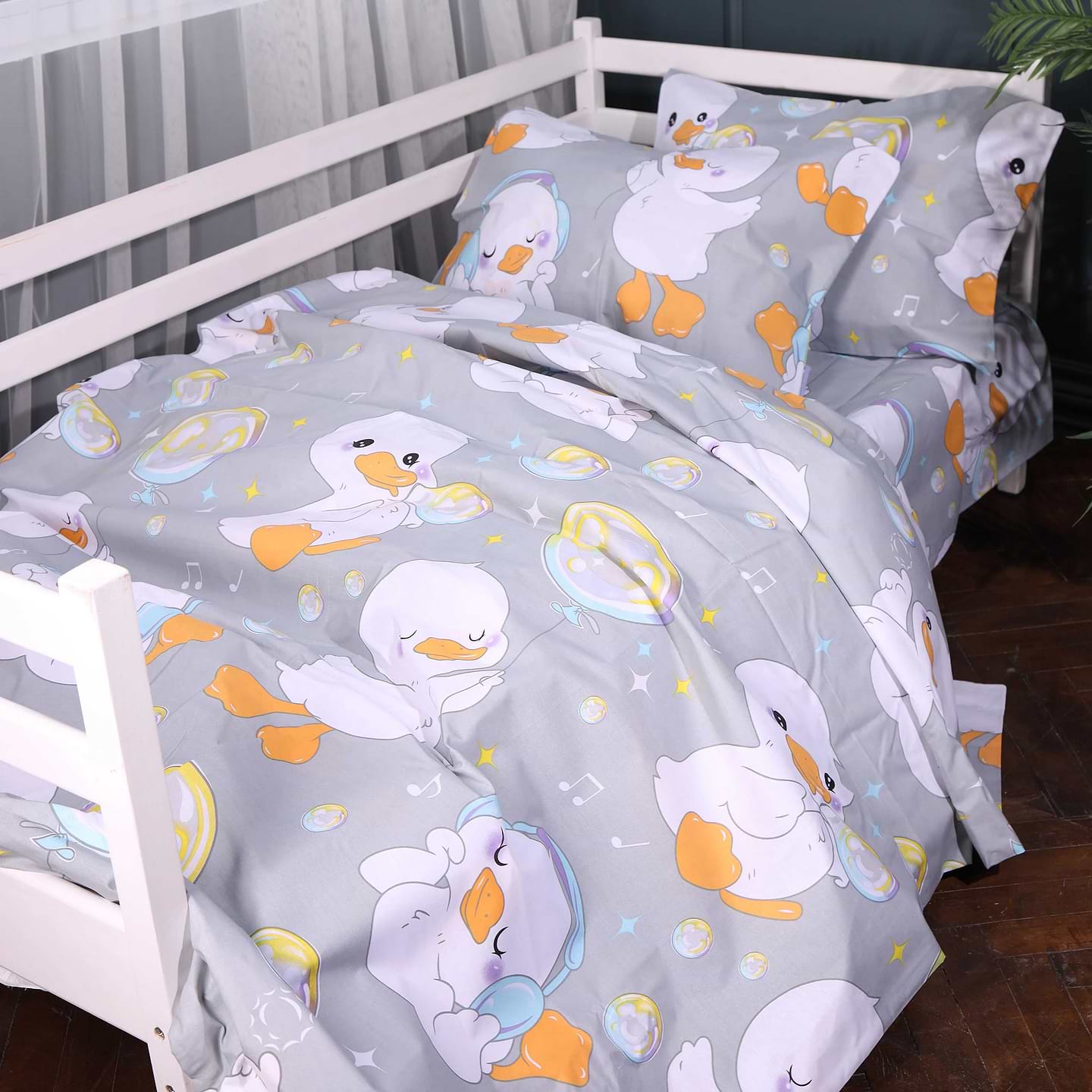 Комплект постільної білизни дитячий MirSon 110х140 см Kids Time 17-0896 Baby Ducks Gray Бязь (2200012393833)